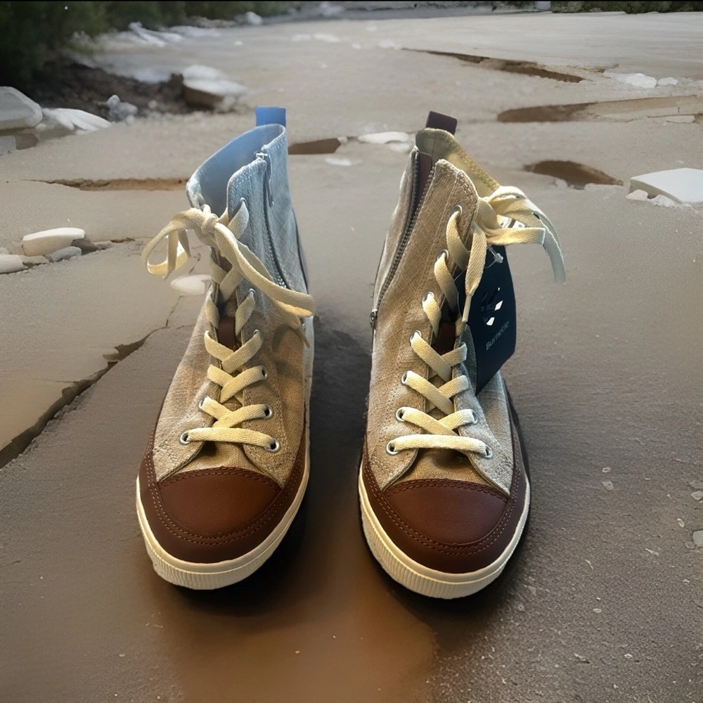 BURNETIE Hi-Top Leather Sneakers Side Zip Women’s Size 9 - Ortho Insoles - NWT